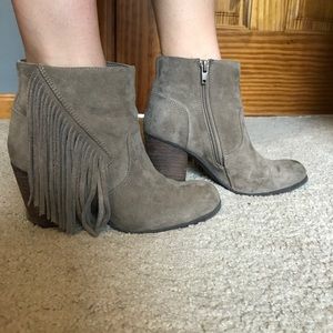 Taupe, Suade Fringe Booties